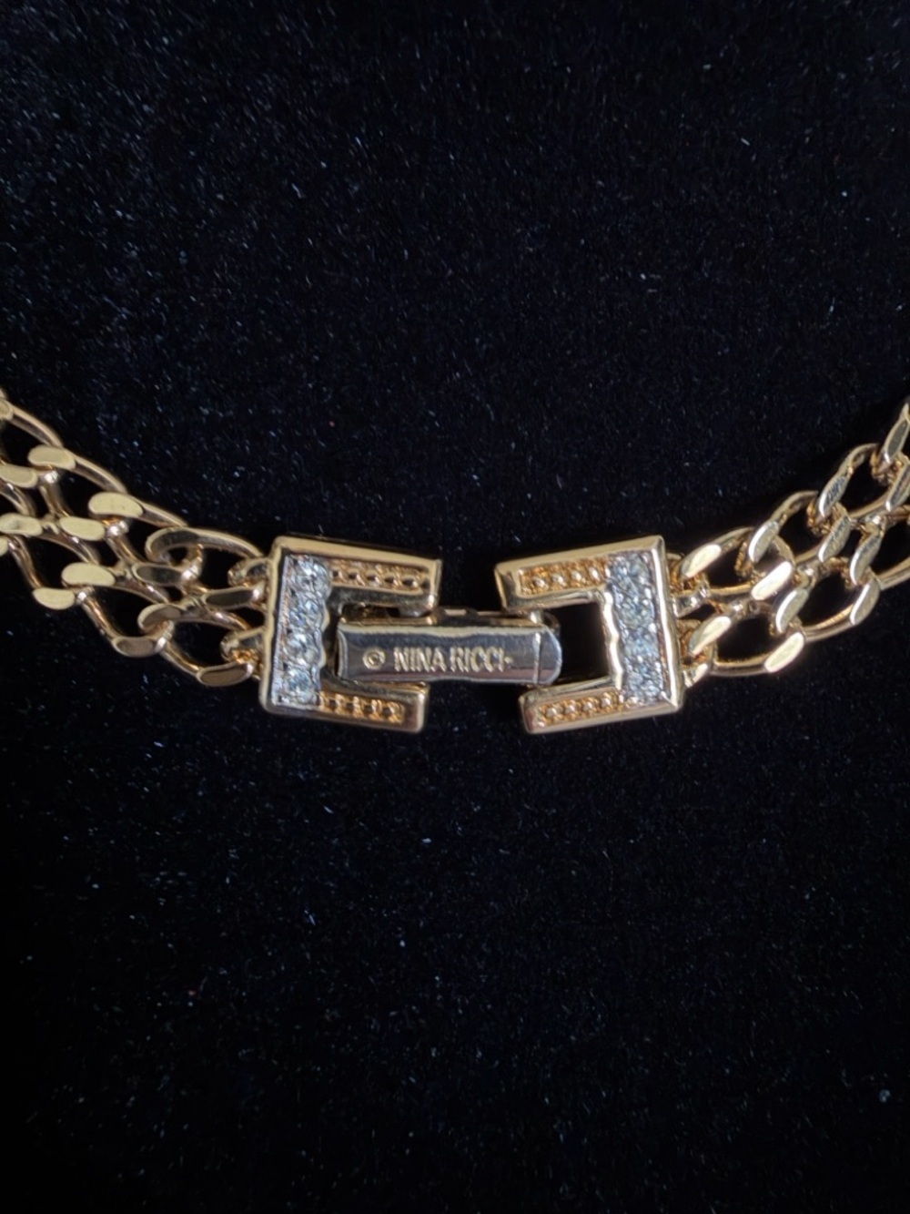 Nina Ricci Vintage Gold Plated Rhinestone Double Link Choker Necklace Stunning! - Picture 7 of 10